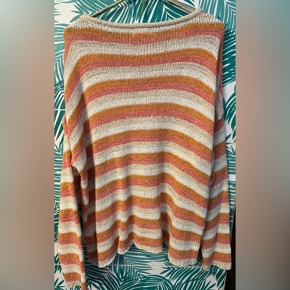 Pink Lily sweater sz L orange, white and pink striped knit - Picture 4 of 4